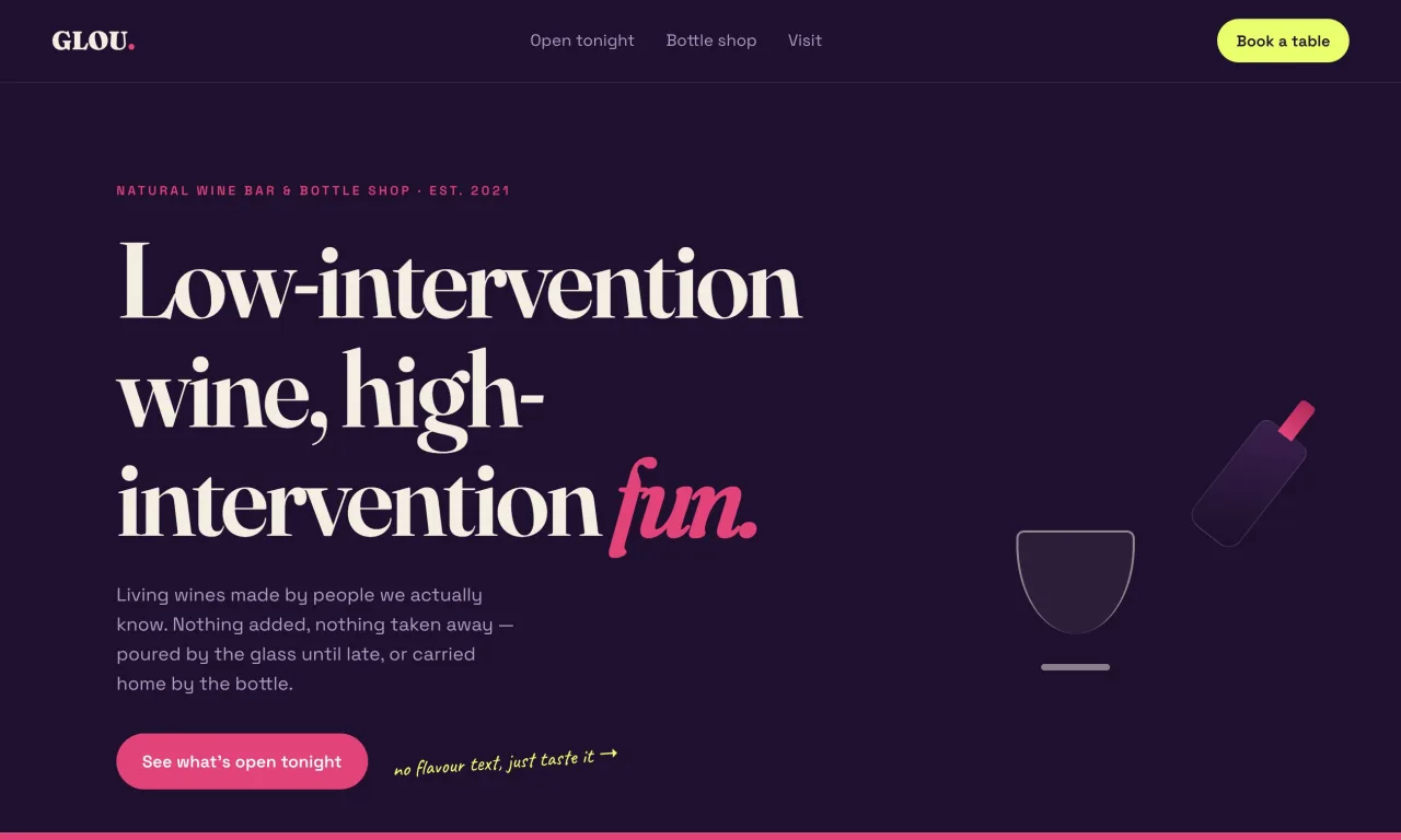 GLOU — natural wine bar website