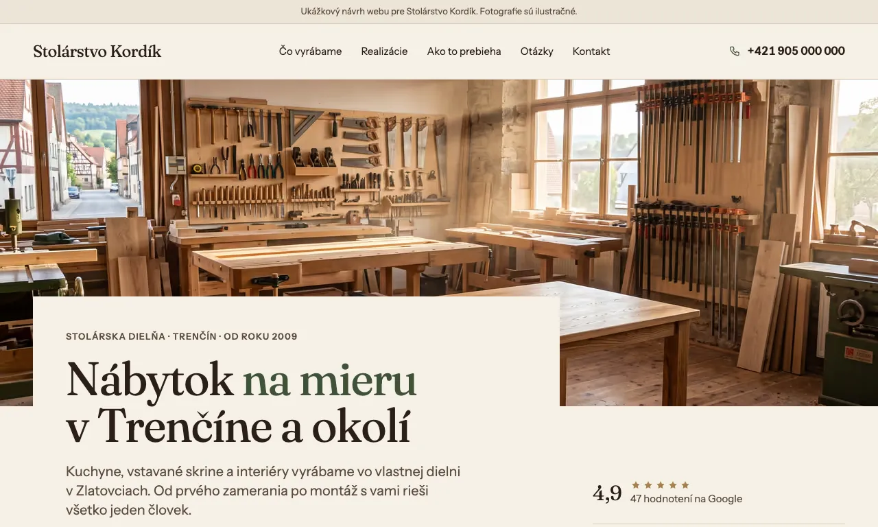 KORDÍK, custom furniture workshop website