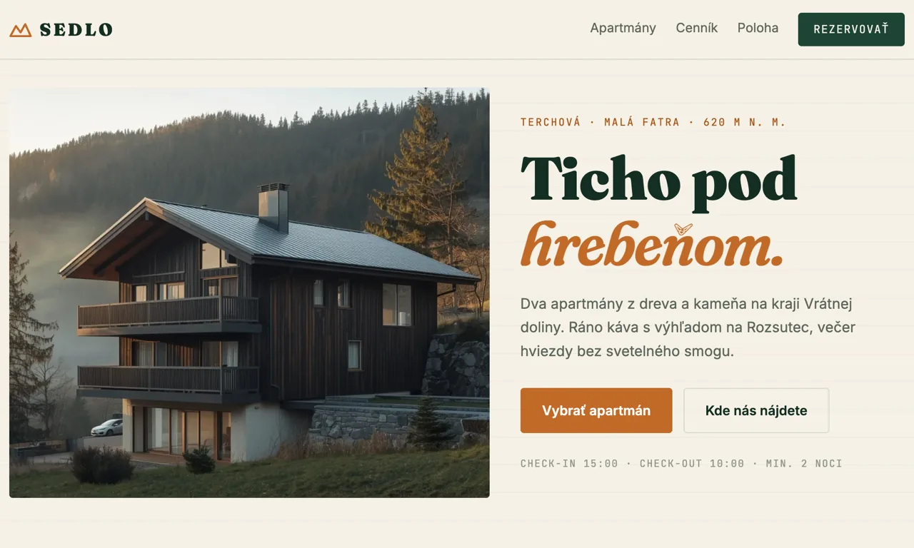 SEDLO — mountain apartment rental website