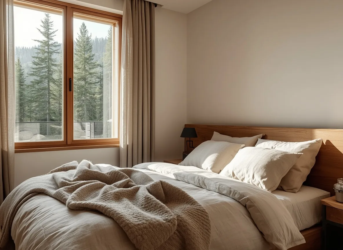 Hlavná spálňa apartmánu SEDLO s ľanovými obliečkami